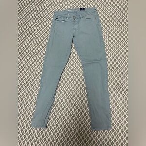 AG Stevie slim straight jeans from Anthro. Light gray/turquoise color.